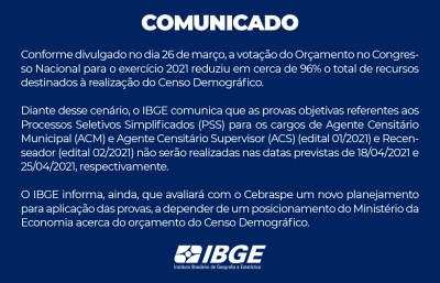 COMUNICADO SOBRE O PROCESSO SELETIVO DO IBGE 2021