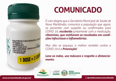 Secretaria de Saúde de Nova Marilândia disponibiliza vitaminas como aliado contra o covid-19
